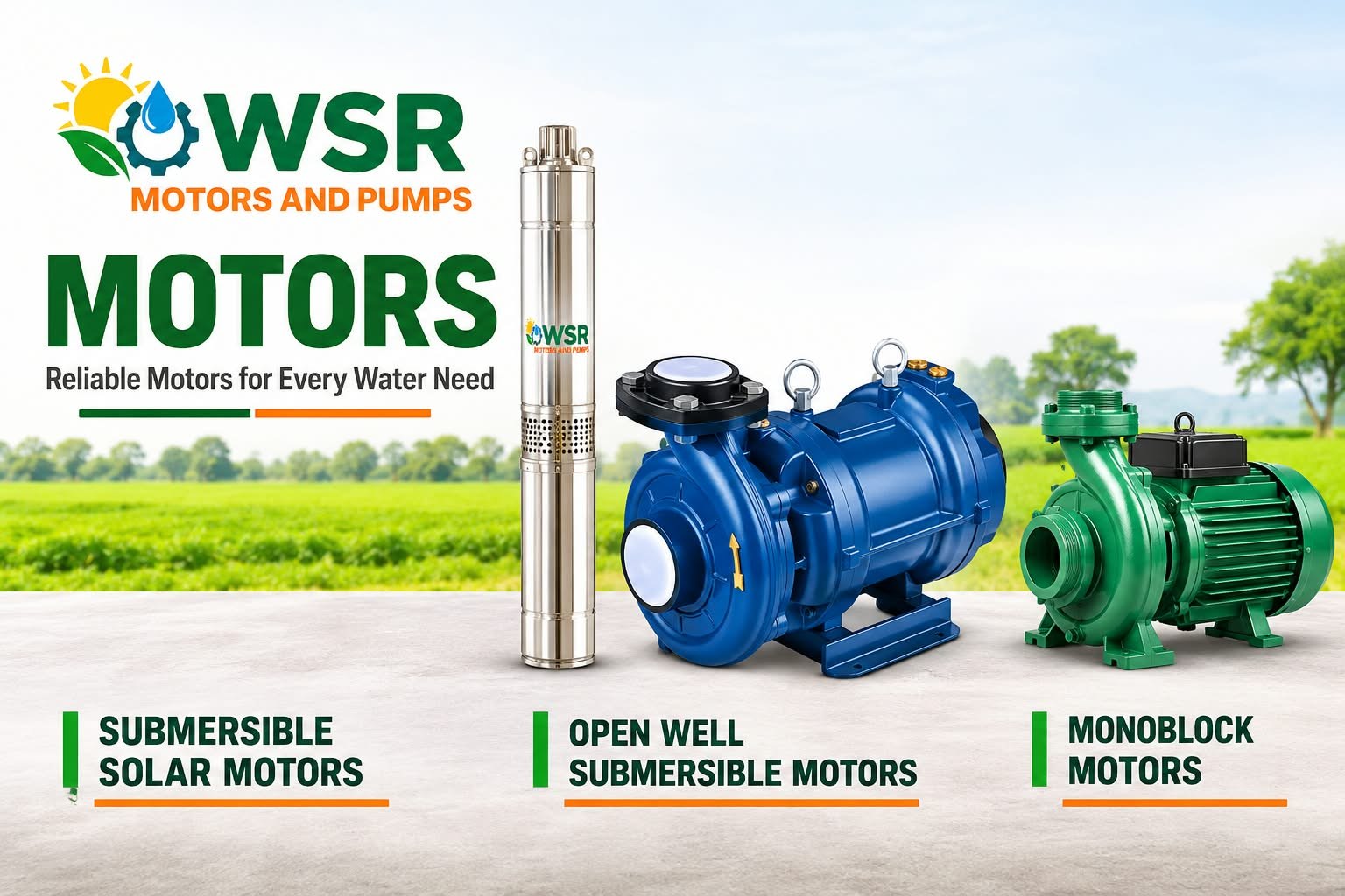 WSR motors – submersible solar, open well submersible and monoblock motors